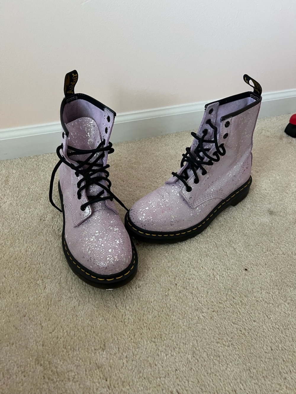 Glitter Lace-Up Combat Boots - Lavender